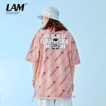 2021 new pink letter printing half-sleeve mens Tide brand Joker fake two loose couple short sleeve t-shirt