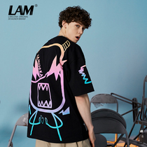 2021 gradient color small monster print half sleeve male Tide brand Joker loose round neck casual couple short sleeve t-shirt