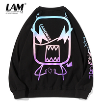 Gradient Lightning Little Monster Printing Pullover Sweater Men 2021 Autumn Tide Brand Round Neck Loose Couple Long Sleeve