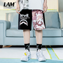 Camouflage Contrast Splice Shark Shorts Mens 2021 Tide Brand Loose Summer Sports Leisure Size 5 Five-Pant Pants