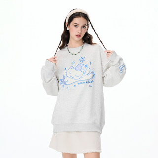 LAMLICKA拉姆熊小猫贴布绣男女同款长袖卫衣潮牌情侣休闲打底上衣