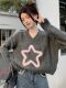 Three-Dimensional Star V-Neck Short Sweater for Women, Suitable for Spring, Autumn, and Winter, Soft and Loose, Lazy Style Knit Top, High-Waisted