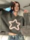 Three-Dimensional Star V-Neck Short Sweater for Women, Suitable for Spring, Autumn, and Winter, Soft and Loose, Lazy Style Knit Top, High-Waisted
