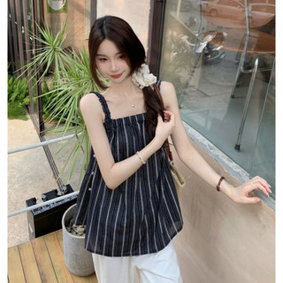 Корейский стиль: универсальный полосатый топ-камизоль для женщин, новинка 2025 года, летний повседневный элегантный топ без рукавов для отпуска