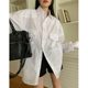 Design-Focused, Unique White Shirt Jacket for Women, Suitable for Early Spring and Autumn, Loose-Fitting, Bf Style, Lazy Style, Layered Shirt, Mid-Length Top