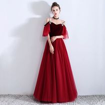 Banquet evening dress female 2021 new spring air field Queen wine red velvet dress dress high texture annual meeting