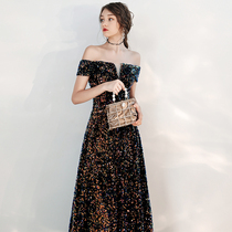 Atmospheric evening dress dress female banquet temperament high-end air field Queen elegant long-term annual host simple and generous