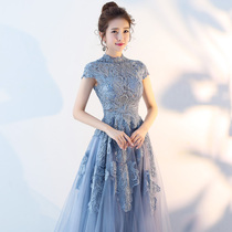 Evening dress dress female banquet host aura Queen Grand temperament celebrity dinner Annual Meeting dress blue Long