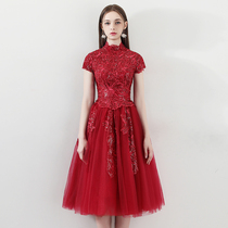 Wedding dress 2021 new red short slim dress Party party back bride toast evening dress women