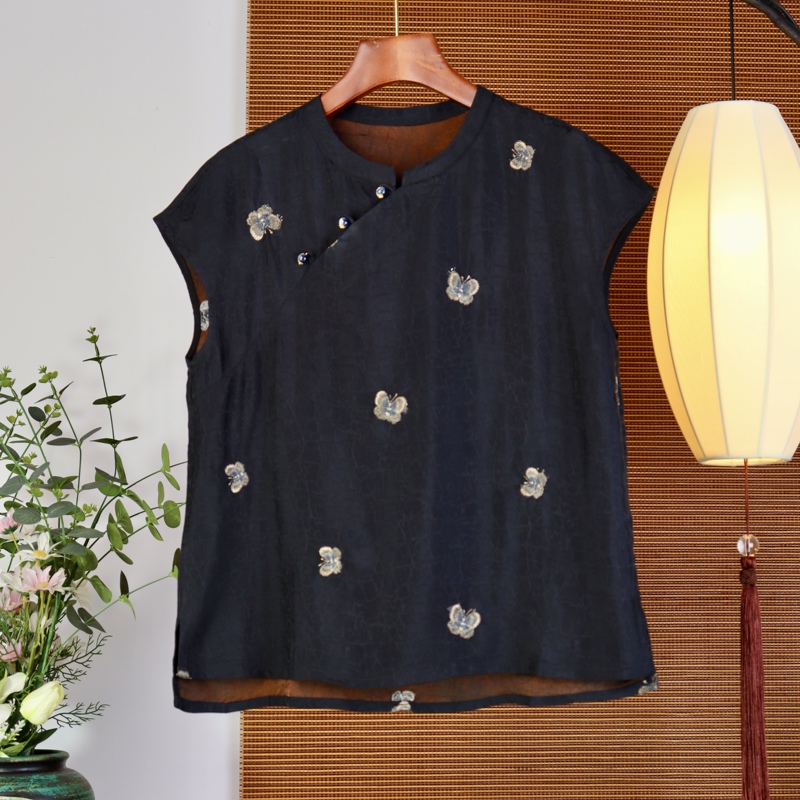 【1045】Spring and Summer Xiangyun Silk Top for Women, New Chinese Style Summer Mulberry Silk Sleeveless Loose Blouse, National Style 【1045】Spring and Summer Xiangyun Silk Top for Women, New Chinese Style Summer Mulberry Silk Sleeveless Loose Blouse, National Style