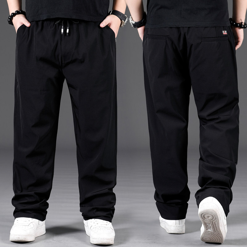 Large size casual pants Men's summer thin fat plus size sports pants Loose straight fat fat quick-drying pants