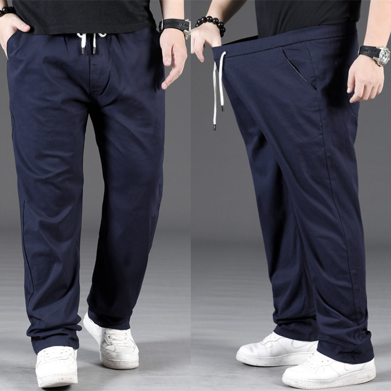 Summer Thin Section Casual Pants Male Gats Plus Size Relaxation Straight Cylinder Fatter Fat Guy Spring Autumn Money Pure Cotton Elastic Long Pants