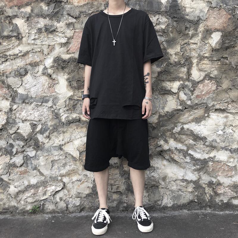 Dark Ro Style European and American High Street Harem Cotton Shorts ins Trendy Low Crotch Cross Drawstring Loose Five-Point Shorts