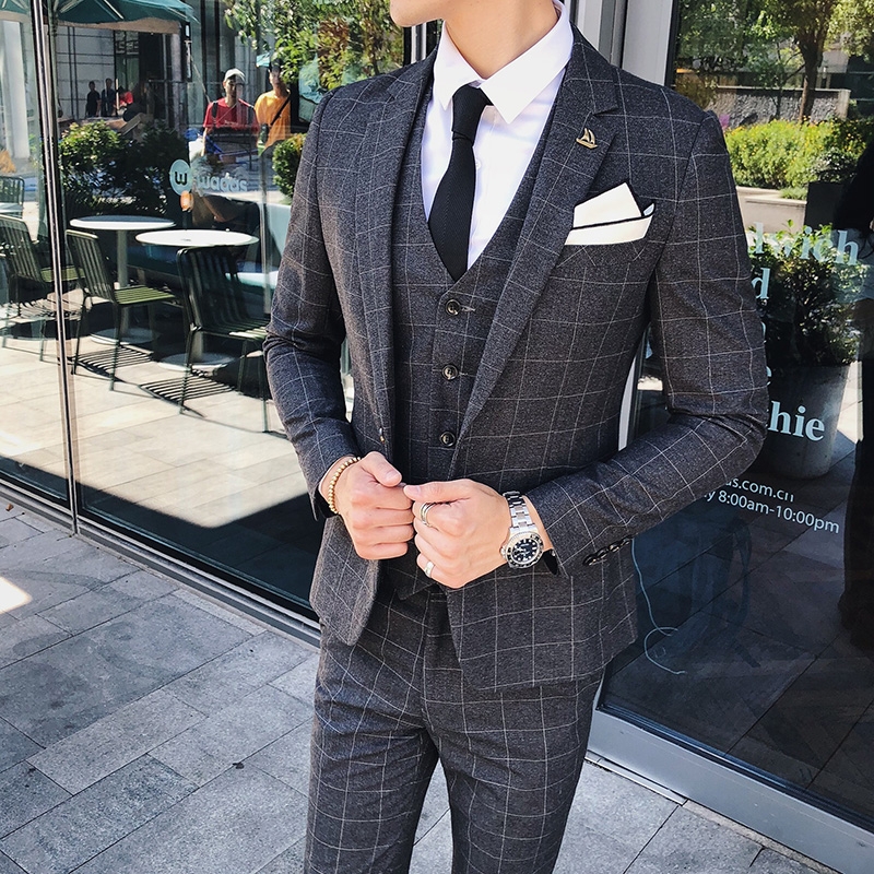 Gentleman Suit Ba mảnh English nam Business sọc ca rô Suit nam Suit Suit Nam chủ ăn mặc