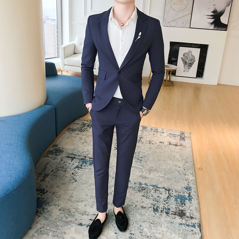 Fall 2019 New Teen nam Anh Gió Một mảnh dài tay Ding Stylish rắn Suit hai mảnh