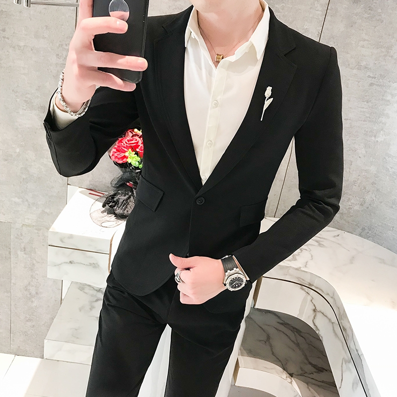 Fall 2019 New Teen nam Anh Gió Một mảnh dài tay Ding Stylish rắn Suit hai mảnh