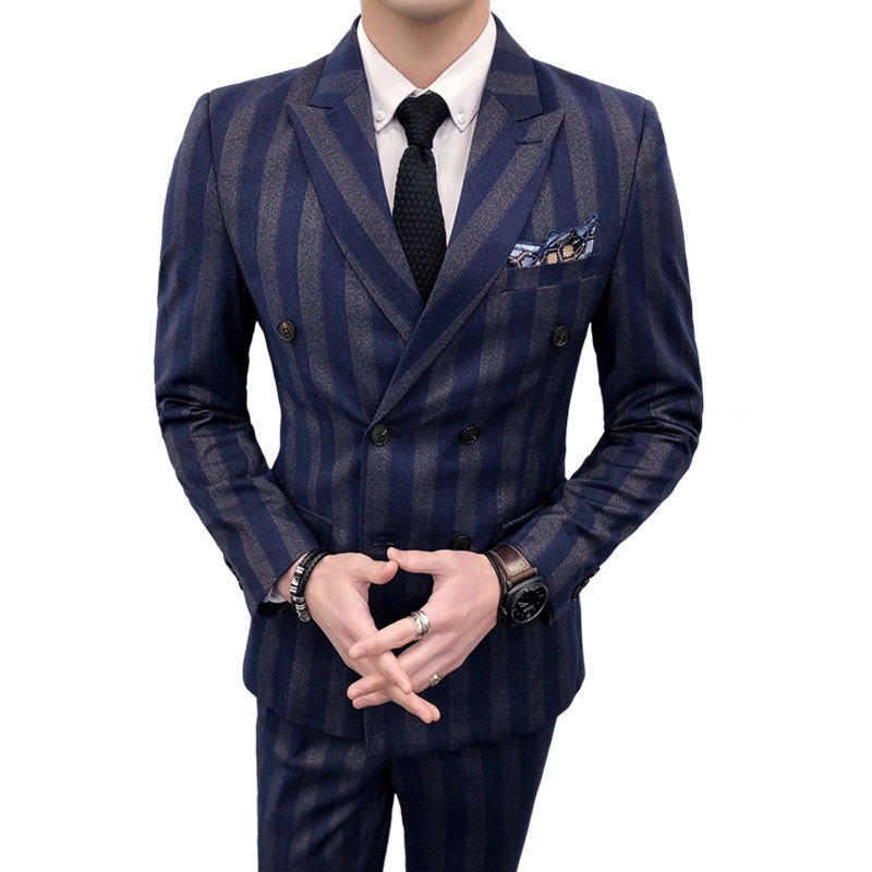 Nam Đêm sọc đúp Cut Suit nam Suit Tính cách Trend Anh chủ chiếc váy Hàn Quốc phiên bản phù hợp với cơ thể