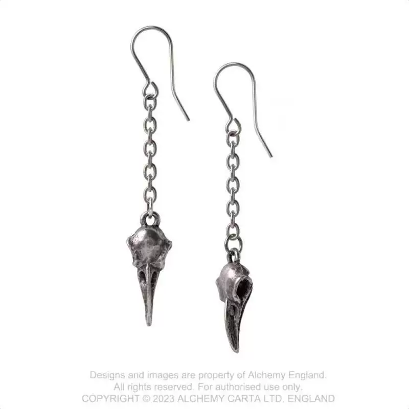 Alchemy Gothic British A brand official authentic Gothic exquisite crow skull chain earrings (E473)