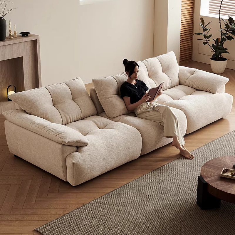 Modern Simple Chenille Bud Sofa 2026 New Model Living Room Straight Row Adjustable Backrest Cloud Fabric Sofa