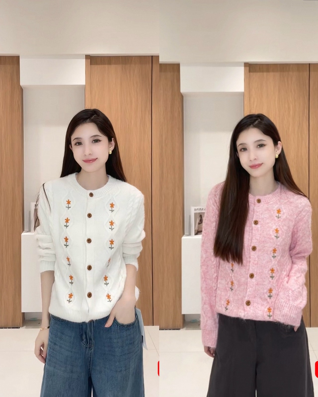 8.14 Zi Han's Selected Collection Korean Style Embroidered Floral Round Neck Long Sleeve Sweater Jacket 081214 Bust 100 Length 60