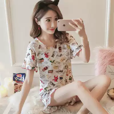 English bear pajamas female spring and summer thin Korean lace princess style fresh student homewear two-piece suit
