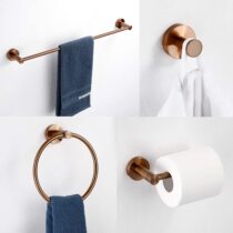 Brushed Rose Gold Stainless Steel Bathroom Hardware Pendant Set Black Towel Rack Coat Hook Four-Piece Set Without Punching