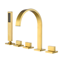 LFSTN wire drawing gold full copper cylinder edge type hot and cold split five sets waterfall bathtub tap shower shower