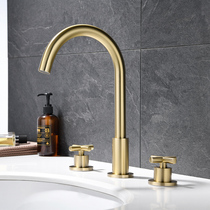 LFSTN bathroom hot and cold water wire drawing brass golden parted three sets of surface basin tap Three-hole table basin tap