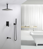 Black full copper triple function concealed shower head embedded in wall style suit ceiling shower hot and cold suction top pre-embedded box hotel