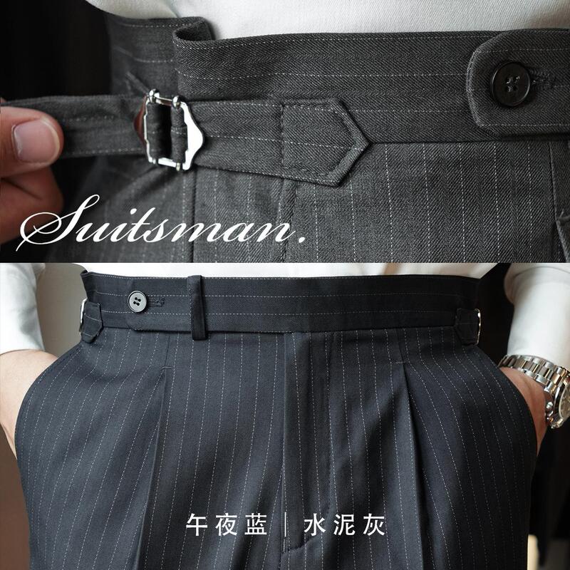 Suitsman丨Midnight Blue Dark Striped Dress Pants! Non-Iron Men's High-Waisted Straight-Leg Business Casual Naples Pants Suitsman丨Midnight Blue Dark Striped Dress Pants! Non-Iron Men's High-Waisted Straight-Leg Business Casual Naples Pants