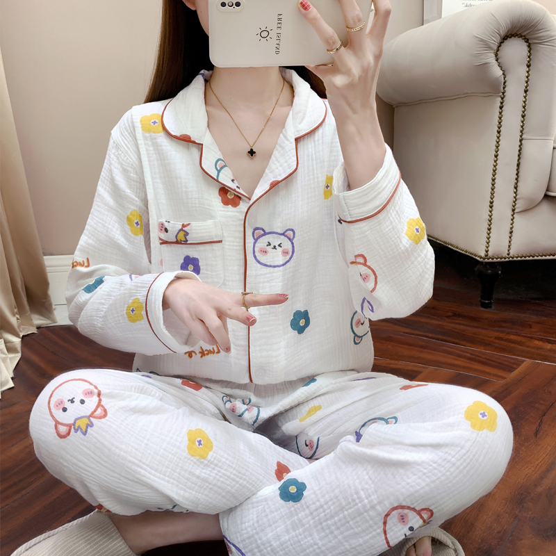 Spring Summer thin Pure Cotton Moon Subsuit Gauze Breathable sweating pregnant woman Sleeping Coat Postpartum Large Size Lactation Lactation Breastfeeding