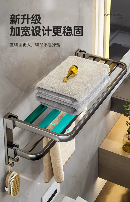 kệ lavabo nhà tắm Không Gian Nhôm Nhà Tắm Treo Tường Giá Treo Khăn 1 Giá Đỡ Đấm Nhà Vệ Sinh Giá Treo Khăn Nhà Vệ Sinh kệ inox nhà vệ sinh giá góc nhà tắm