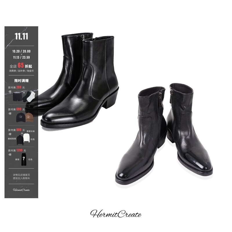 Hermitcreate Chelsea First-Layer Cowhide Western High-End Vibe Versatile Boots with Zipper and High-Quality Texture