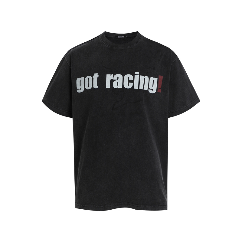 Hermitcreate Racing Series Distressed Washed Print Vintage Creative Spoof Boxy Hermitcreate Racing Series Distressed Washed Print Vintage Creative Spoof Boxy
