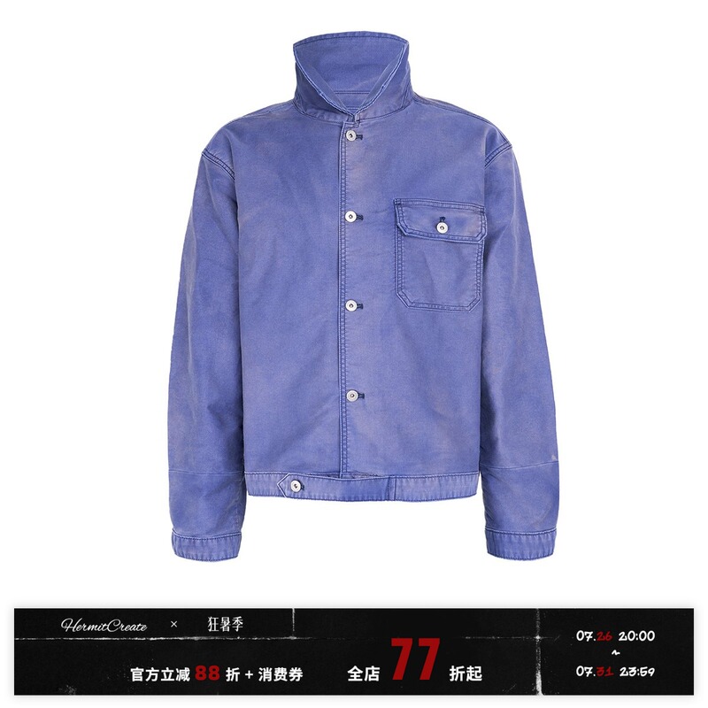 Hc/Hermitcreate Distressed Blue Mink Leather French Workwear Jacket, Elegant and Trendy Street Style