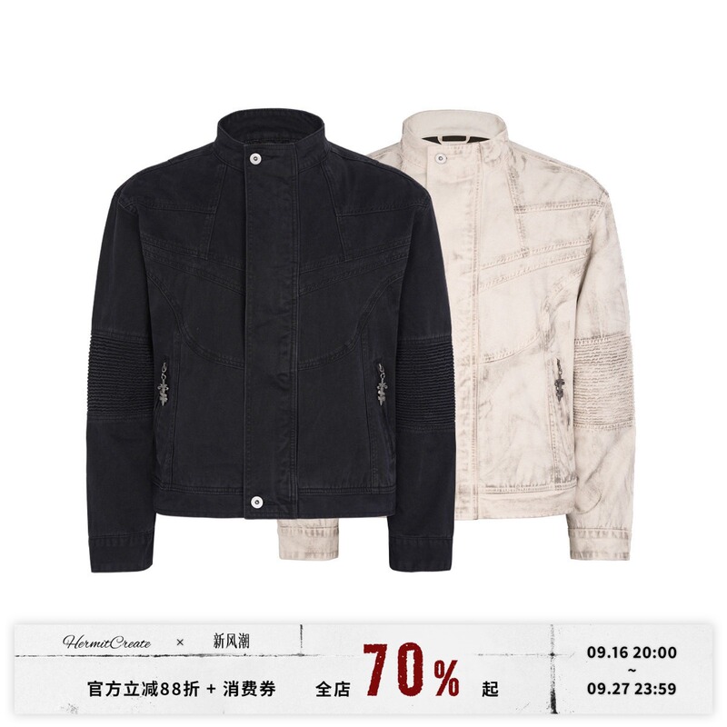 Hc/Hermitcreate "Mist Ashes" Deconstructed Distressed Motorcycle Jacket Workwear Jacket Hc/Hermitcreate "Mist Ashes" Deconstructed Distressed Motorcycle Jacket Workwear Jacket