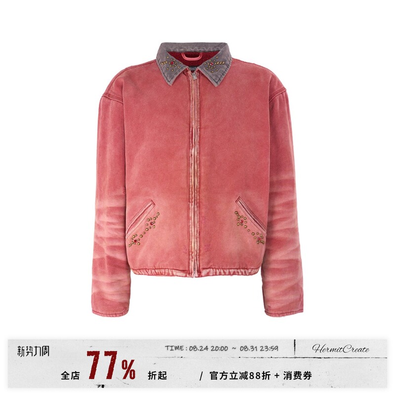 Hc/Hermitcreate Washed Rivet Jacket, Distressed J97, Fleece Lining, Street Fashion, Thick Style for Autumn and Winter Hc/Hermitcreate Washed Rivet Jacket, Distressed J97, Fleece Lining, Street Fashion, Thick Style for Autumn and Winter