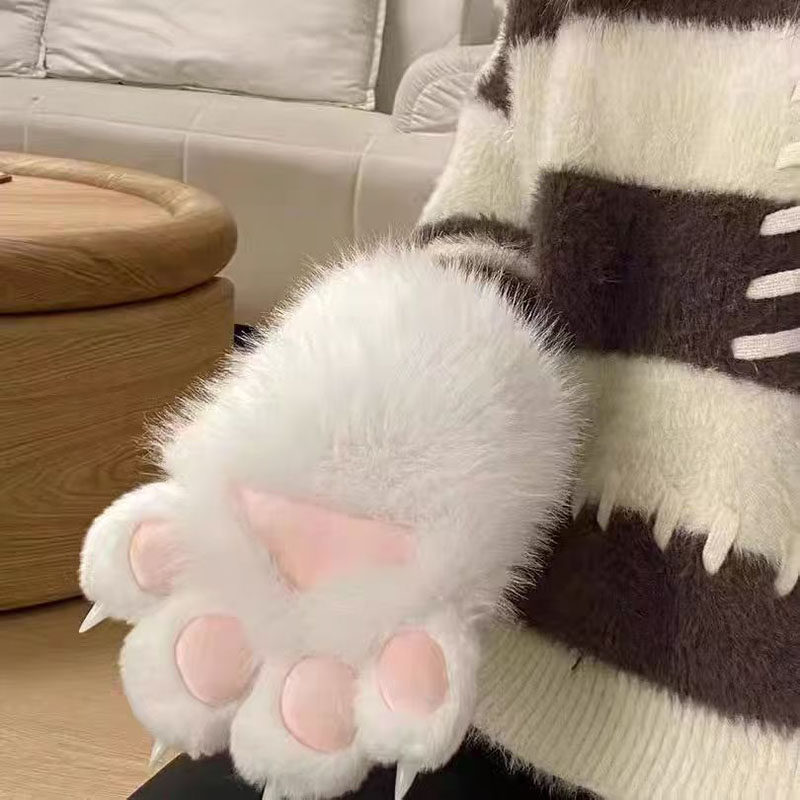 Adorable cat paw plush gloves, soft animal paw gloves, cosplay catgirl squeaking gloves for elementary school students.