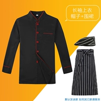 Черный лонгслив, фартук, шапка