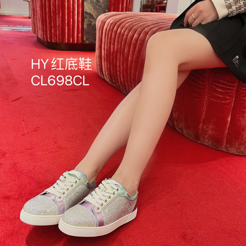2026 New Cl Low-Top Rhinestone Women's Shoes in White, Pink, and Blue with Colorful Rhinestones, Red-Soled Shoes, Couple Style Crystal Full-Rhinestone Men's Sneakers