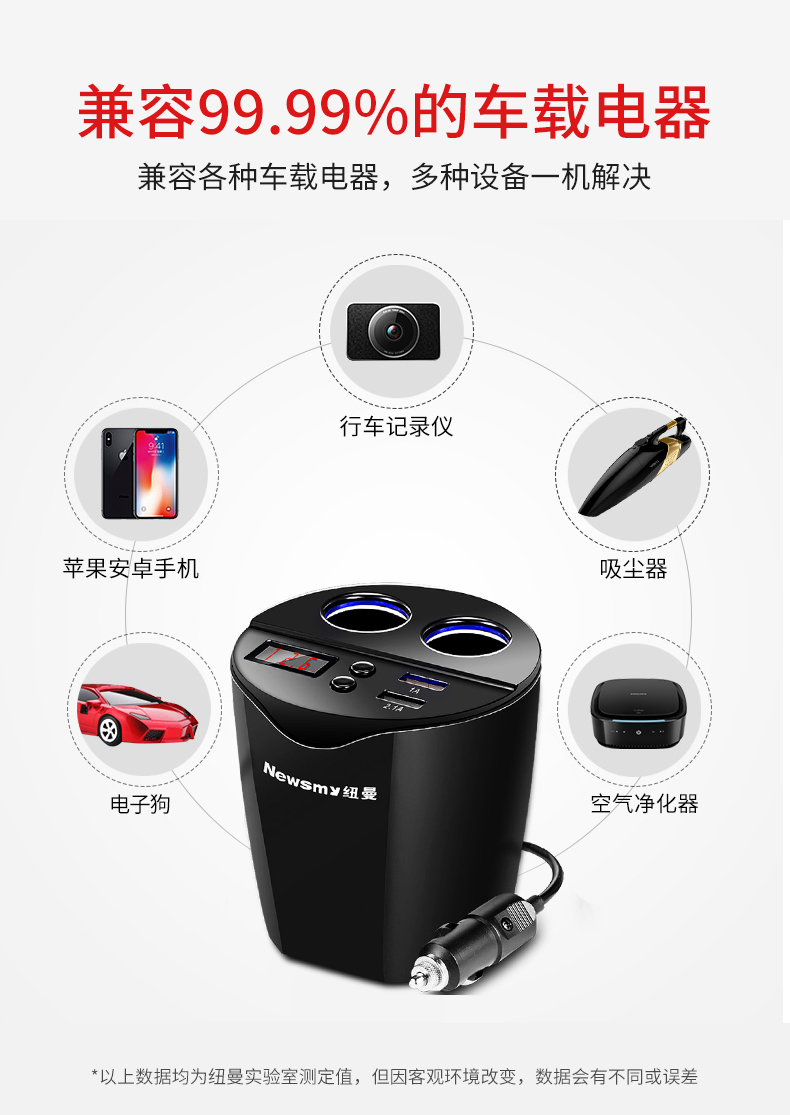 纽曼 NM18 杯式车载充电器 点烟器一拖二 双USB 图2