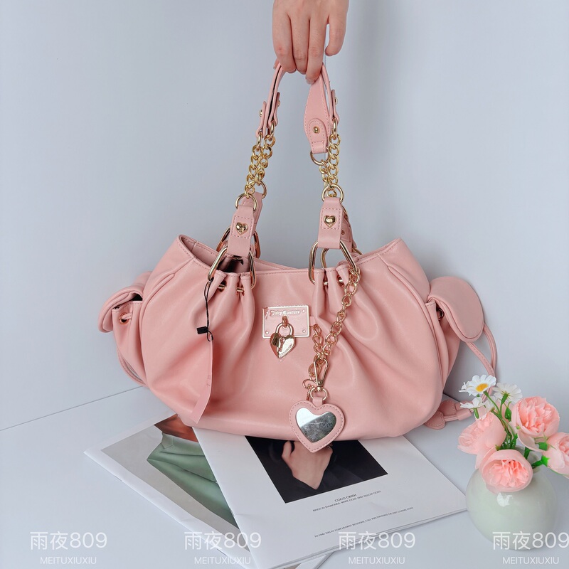 Juicy Couture Cherry Blossom Pink Pleated Tote Bag Heart Lock Chain Underarm Bag American Sweet Girl Style Juicy Couture Cherry Blossom Pink Pleated Tote Bag Heart Lock Chain Underarm Bag American Sweet Girl Style
