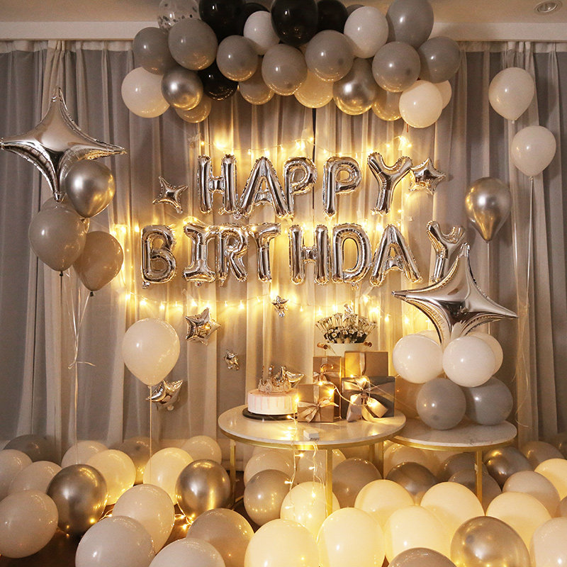 Happy Birthday Decoration Scene Placement Boyfriend Balloon Surprise Happy Party Steam Ball Package Dress With Gift Background