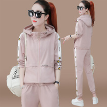 Sports Set Women Spring and Autumn 2020 New Fashion Hooded Long Sleeve Sweatshirt Running Wear Korean Skinny Two Piece Tide