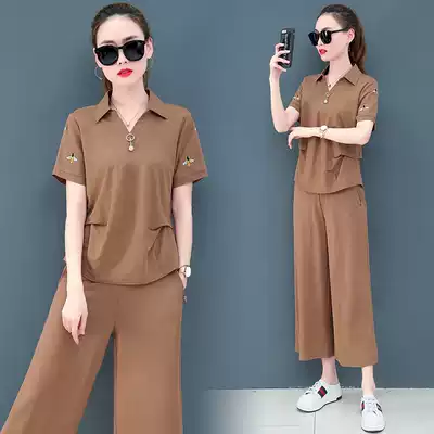 Large size fashion sports casual set women Summer 2020 New loose shirt wide leg pants casual wear two-piece tide