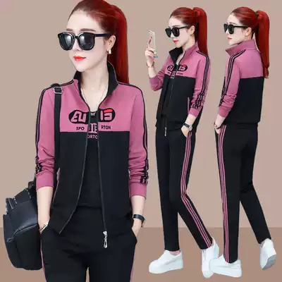 Sports suit women's spring and autumn 2020 new fashion large size loose long-sleeved running casual clothes sweater three-piece tide