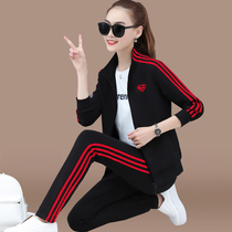 Sports Set Women Spring and Autumn 2020 New Fashion Size Slim Slim Running Large Size Loose Leisure Three Piece Set