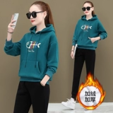 Утепленный спортивный костюм, комплект, модная удерживающая тепло толстовка с капюшоном, увеличенная толщина, большой размер