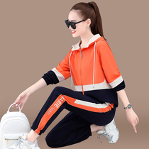 Sports set womens long sleeve 2020 Spring and Autumn new fashion foreign style casual running clothes hooded sweater two-piece set