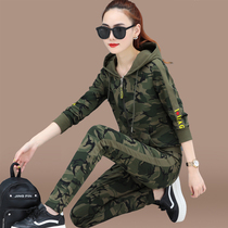 Sports set women Spring and Autumn 2020 new camouflage clothing tide thin loose size temperament Leisure running two-piece set